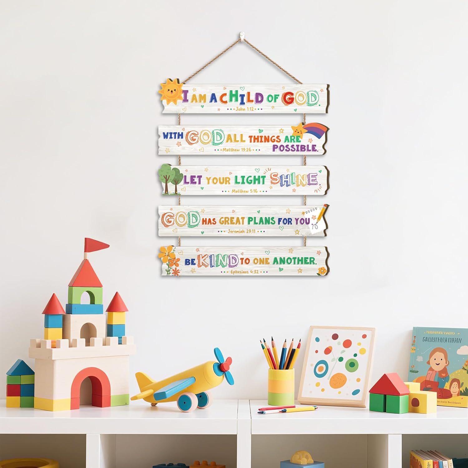 HPUINB I am A Child of God Door Sign,Inspirational Quotes Wall Hanger,Bible Verses Door Hanging,Nursery Wood Sign,Christian Religious Wall Plaque for Kids Room Nursery Home School (colorful2) - Image 2