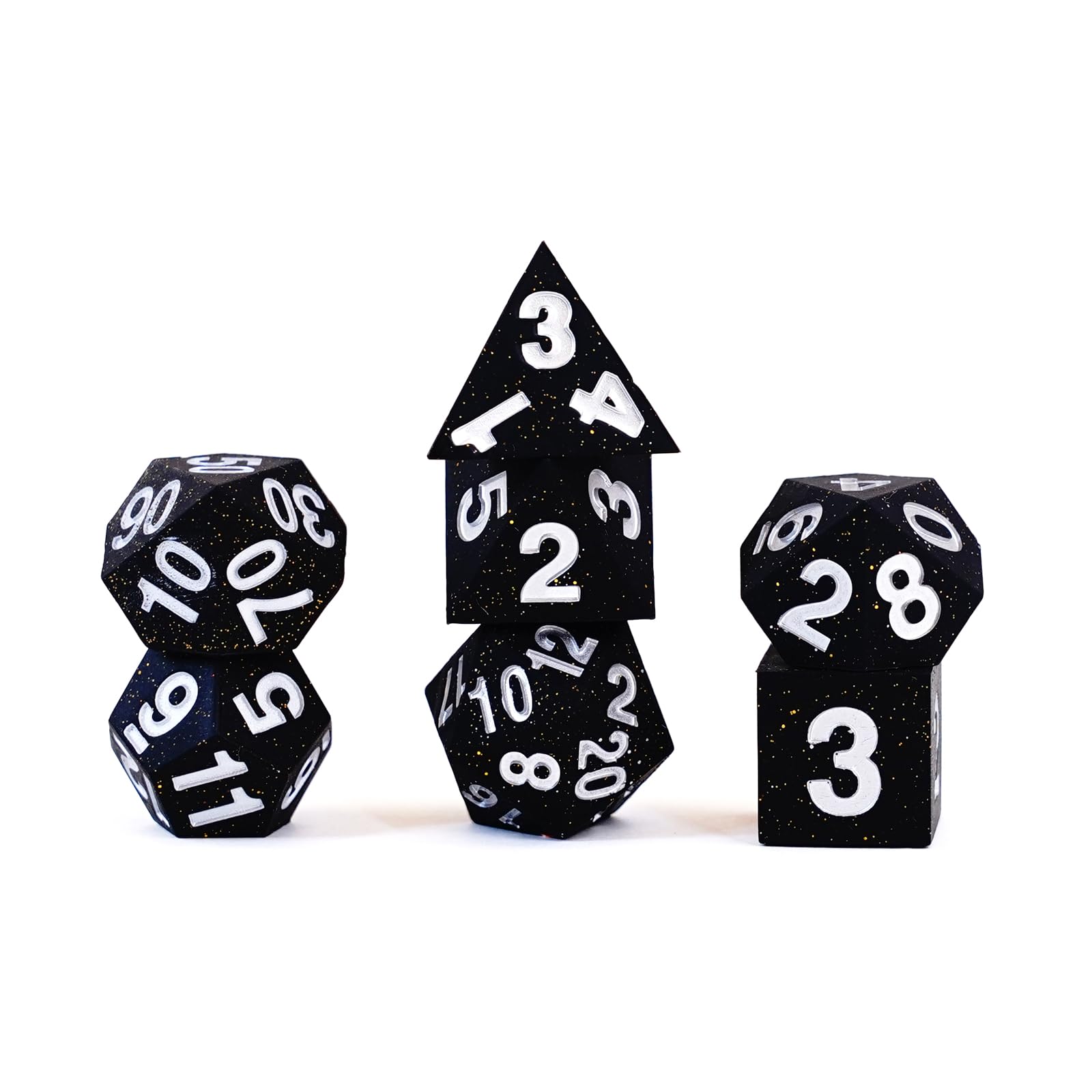 FanRoll 16mm Sharp Edge Silicone Rubber Poly DND Dice Set: Gold Scatter, Role Playing Game Dice for Dungeons and Dragons