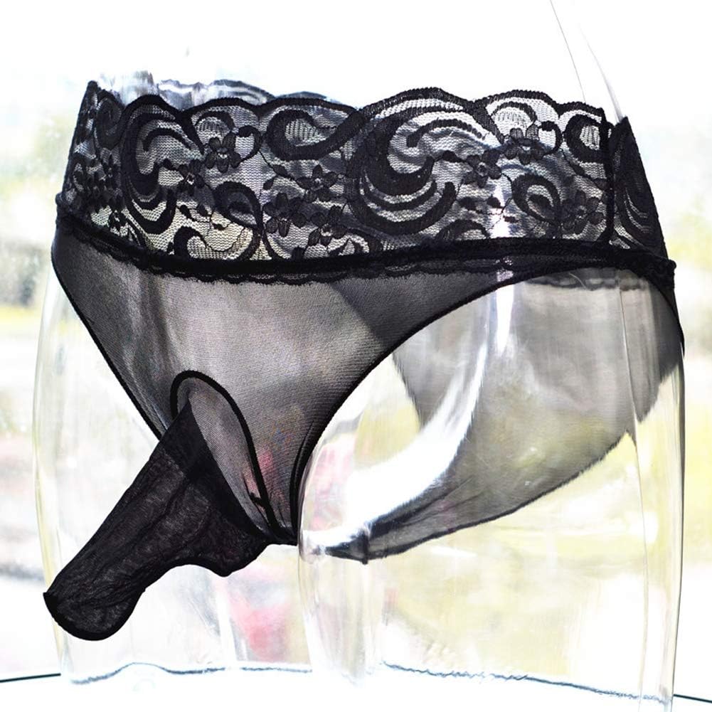 leesuo Men's Sexy Lingerie Lace Sheer Panties Boxer Briefs Boyshort Underwear Transparent Shorts with Sheath