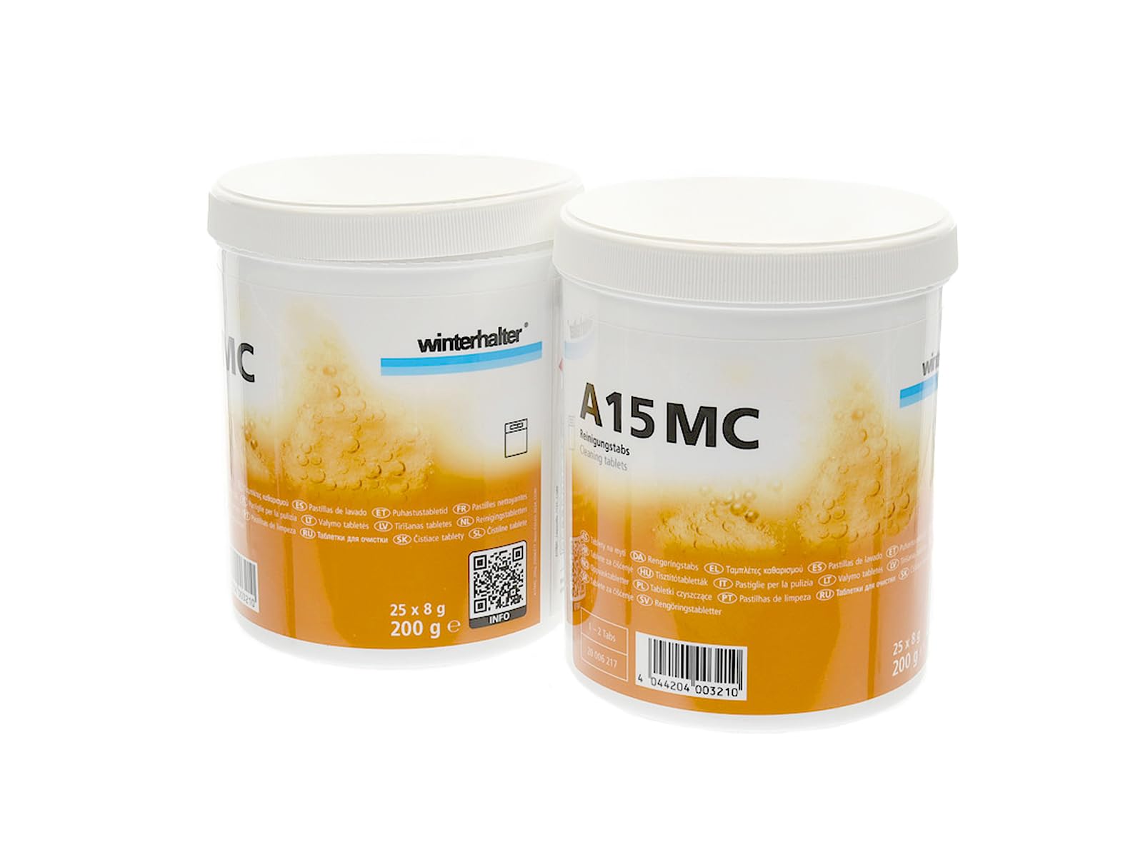 Winterhalter A15 MC Compresse detergenti per lavastoviglie 20006217 Set di 2 lattine da 25 compresse detergenti per la ristorazione professionale, rimuove calcare, depositi e odori –A15 MC