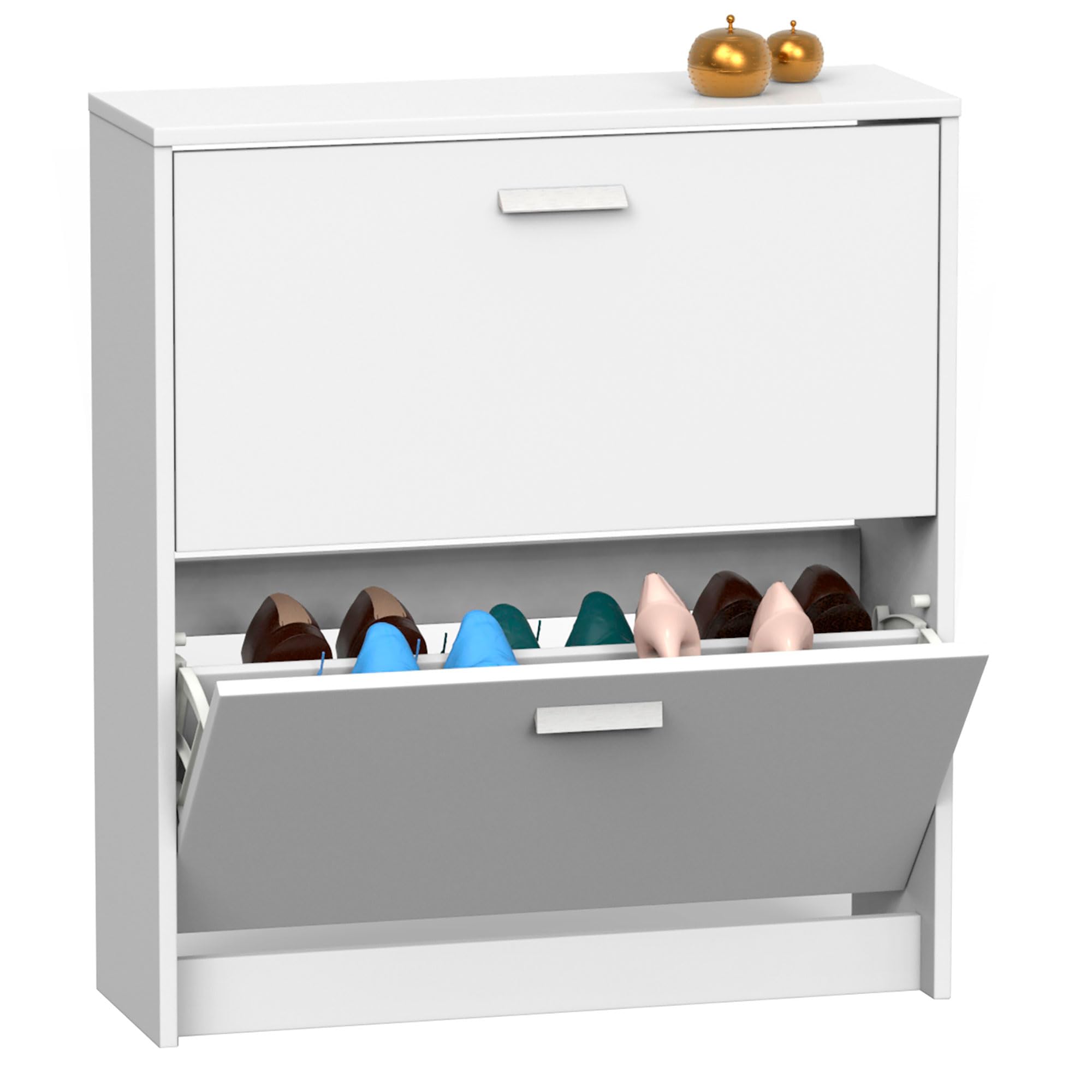 briebe Zapatero Entrada Recibidor, Mueble Auxiliar Estrecho de Madera para Zapatos, 2 Puertas, 82x74x25 cm (Alto x Ancho x Profundo), 12 Pares Aproximadamente, Nova (Blanco)