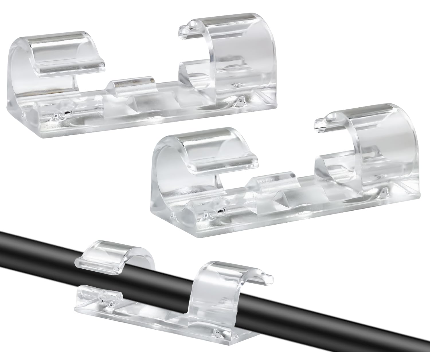 SOULWIT 50 Pcs Self Adhesive Cable Management Clips, Cable Organizers Sticky Wire Clips Cord Holder for TV PC Laptop Ethernet Cable Desktop Home Office (Large,Transparent)