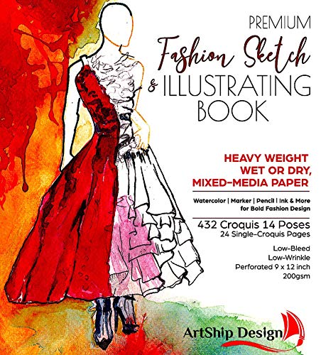 Fashion Sketchbook 432 Figure Templates, Premium Hardcover, Heavy-Weight Multi-Media Paper (9x12 in)