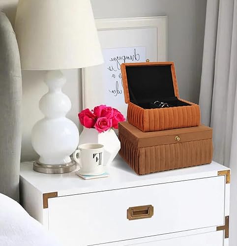 Miniatura 4 de HofferRuffer Cajas decorativas de terciopelo, cajas de joyería, cajas organizadoras de accesorios con elegante decoración de asa, juego clásico de
