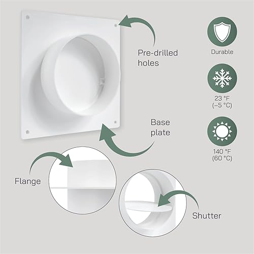 Miniatura 3 de Vent Systems Placa de conector de conducto de ventilación de aire de 4 pulgadas Brida de conector de conducto de ventilación recta Placa de conector