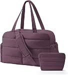 BAGSMART Puffer Travel Duffle Bag for Women, 31L Lightweight Quilted Laptop Carry on Gym Bag, Water Resistant Organizer for Weekender Overnight Hospital Sports Workout, Cherry Red