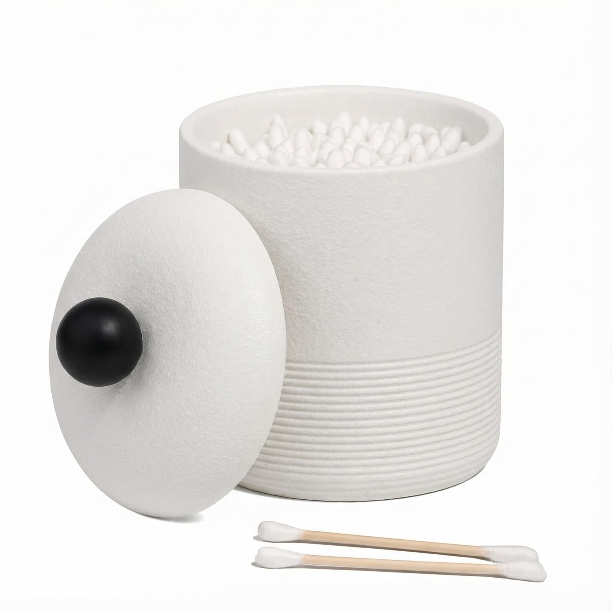 Blissilk Cotton Pad Holder with Lid, Durable Resin Cotton Bud Holder Bathroom Jar Canister for Cotton Swabs, Floss Swabs, Bath Salts & Bathroom Storage Accessories - White