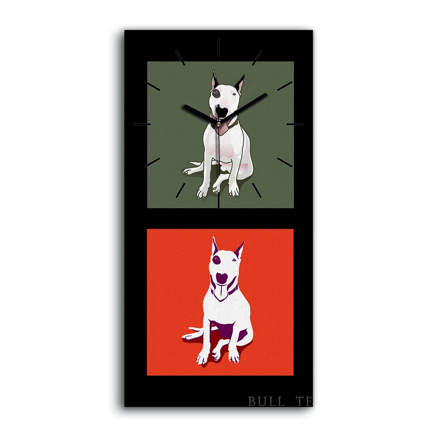 Horloge sur toile bull terrier blanc déco salon moderne et chambre silencieuse