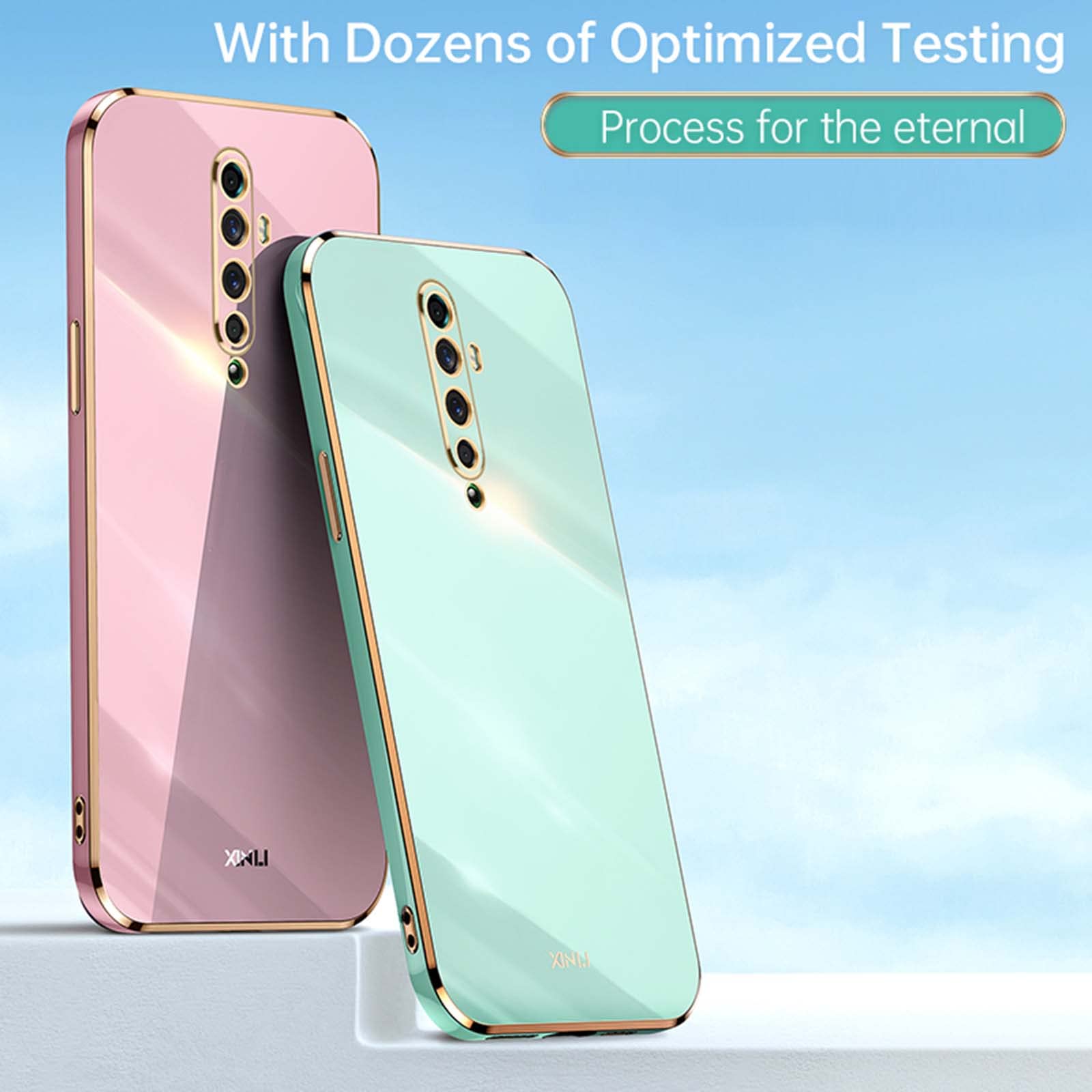 QIYIN Cover per Oppo Reno2/Reno 2, Custodia in Silicone Colorato Ultra Sottile da Donna, Case Antiurto Morbido con Cornice in Oro (Blu