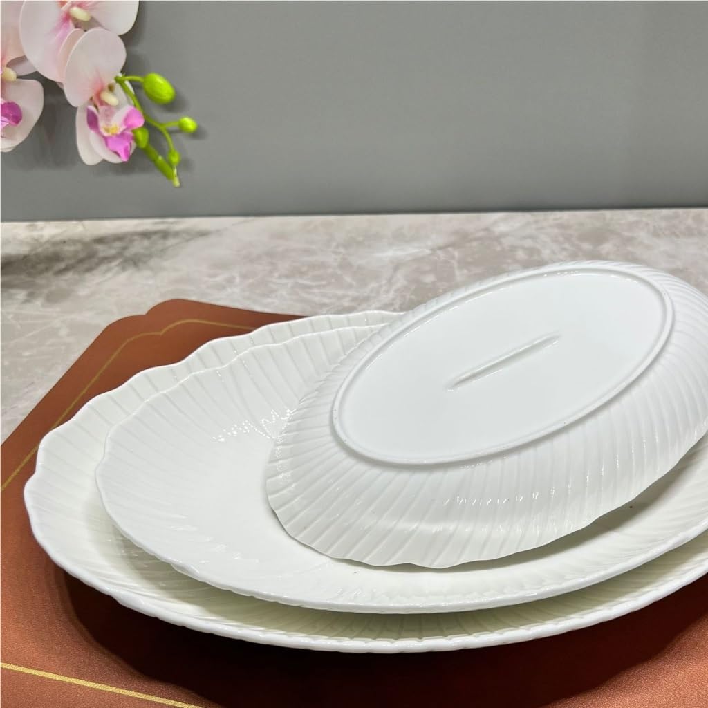 ENGENDER Fruttiera Piatto da Pesce in Ceramica Bianca Pura, Verdure, Zuppa, Ovale, al Vapore for Uso Domestico, alla Griglia, Stoviglie for, Forniture Alberghiere Cestino per Frutta(B-11.81in)