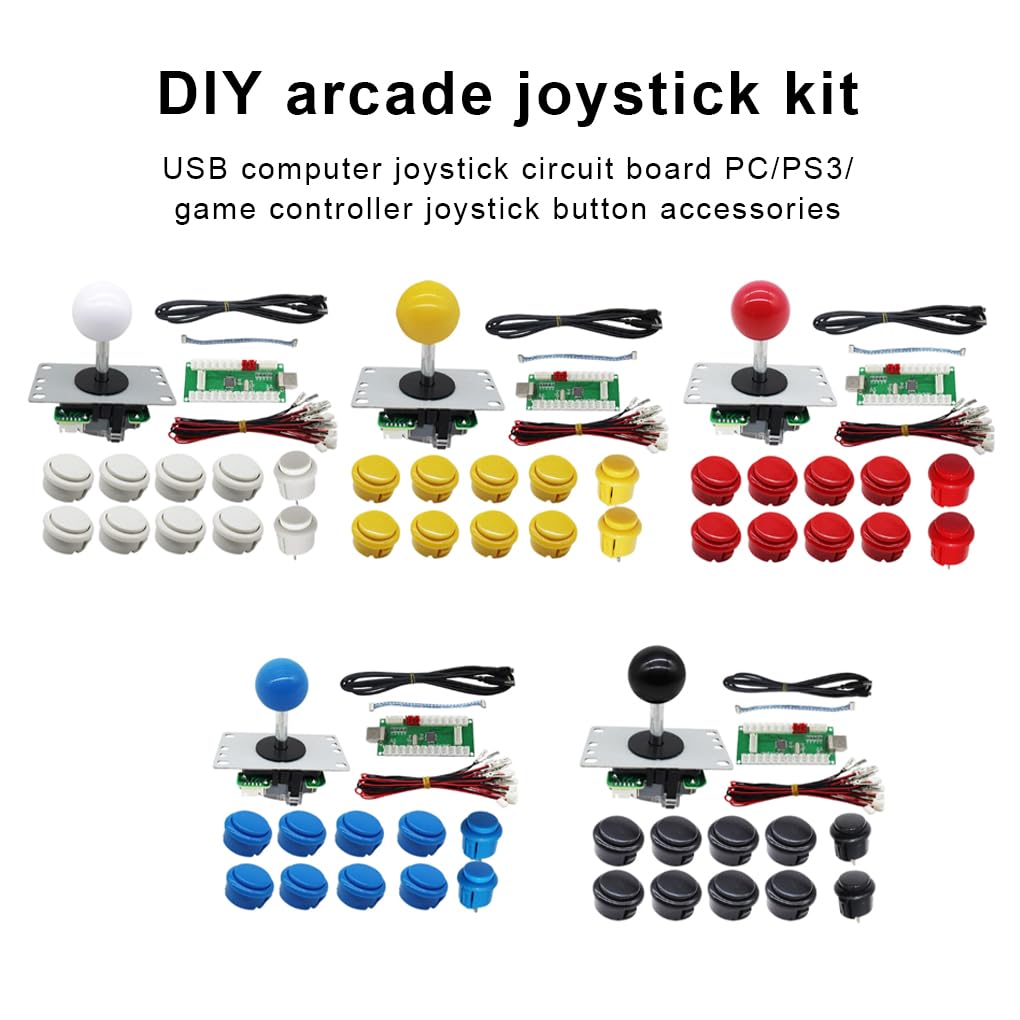 Juego de 3 botones de juego de palanca de mando de arcade con pieza reemplazada, multicolor, accesorios mejorados, artesanía, palos de lucha, color negro