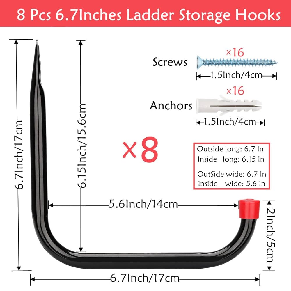 Pipabiba 6 Pcs Garage Storage J Hooks, 8.8cm Heavy Duty Utility Steel