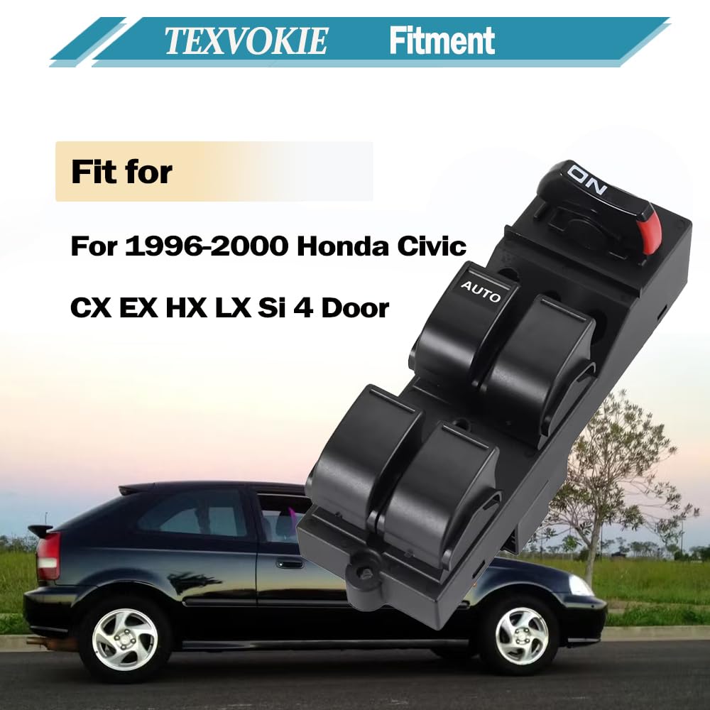 83593-S04-9500 Power Window Switch Front Left Driver Side, fit for 1996 1997 1998 1999 2000 Honda Civic CX EX HX LX Si 4 Door