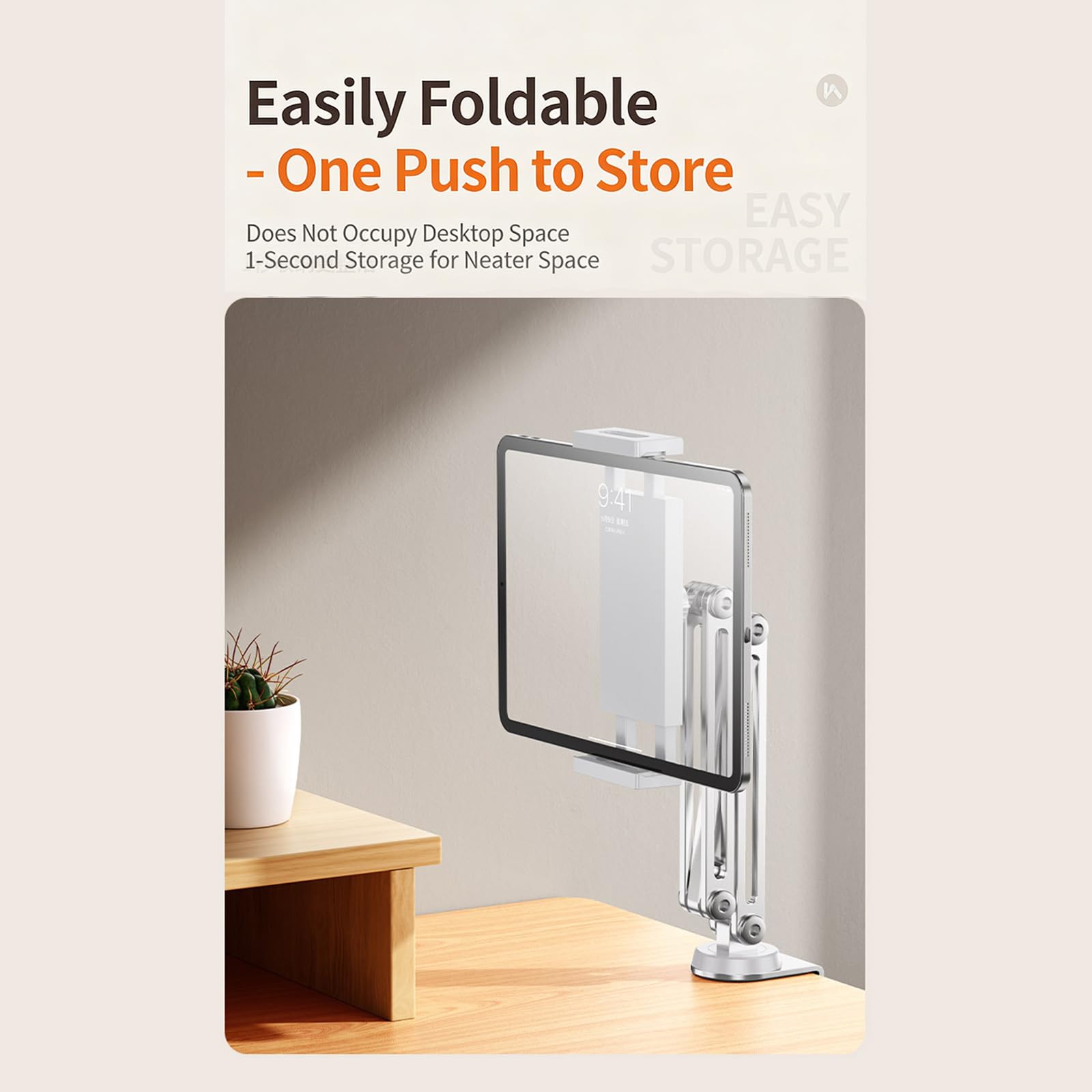 Supporto regolabile a 4 assi con morsetto pieghevole e girevole a 360 gradi per tablet e smartphone, struttura in alluminio, supporto regolabile per telefono