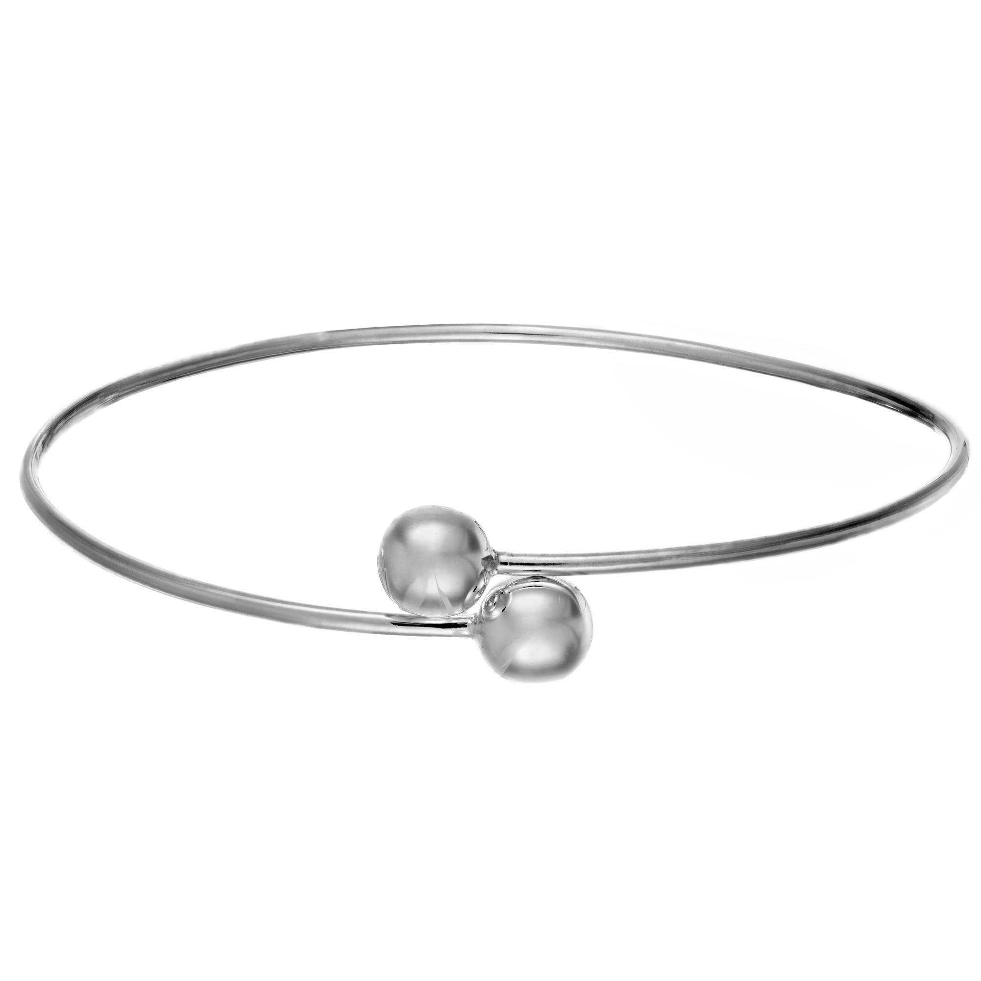 Silverly Bracciale Rigido Avvolgente a Doppia Sfera per Donna in Argento 925 | Bracciale Rigido Minimalista Regolabile Sovrapposto | Design Elegante e Minimalista con Tubo Sottile in Stile Coppia