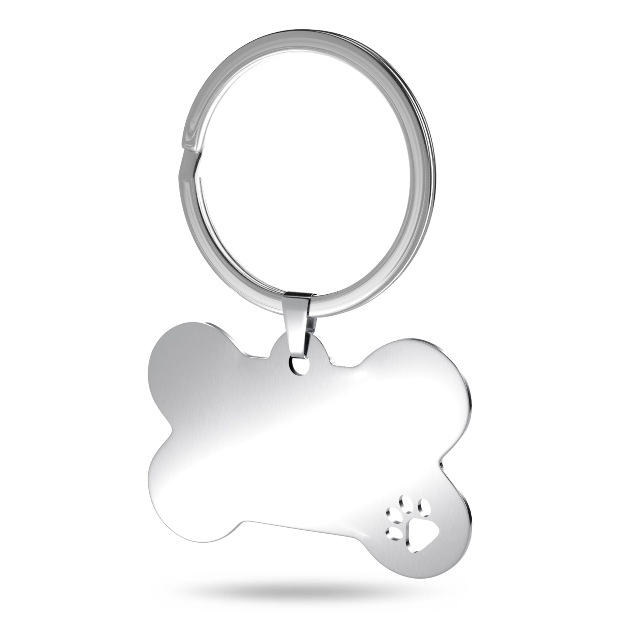 Charmify Dog Tags for Pets Engraved UK – Personalised Bone Name Tag for Dogs – Custom Pet ID Tag for Collar with Phone & Address – Made in UK (Silver/PAW, M)