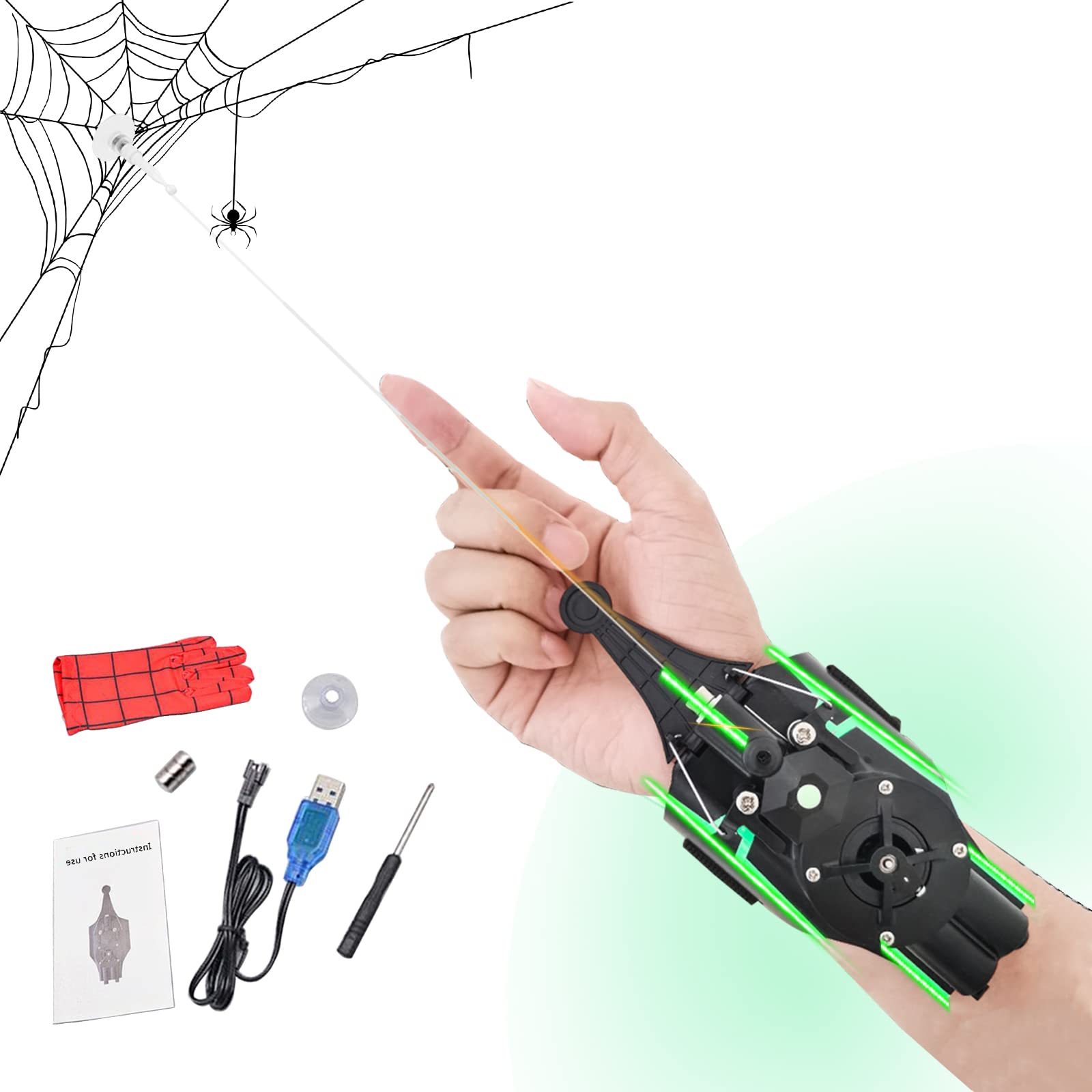 Lanciatore ragno, Spider String Shooter for Bambini, Lanciacorda di Ricarica USB con Magnete e Ventosa, Accessori for Bracciali Lanciarazzi Cosplay Supereroi(Black)
