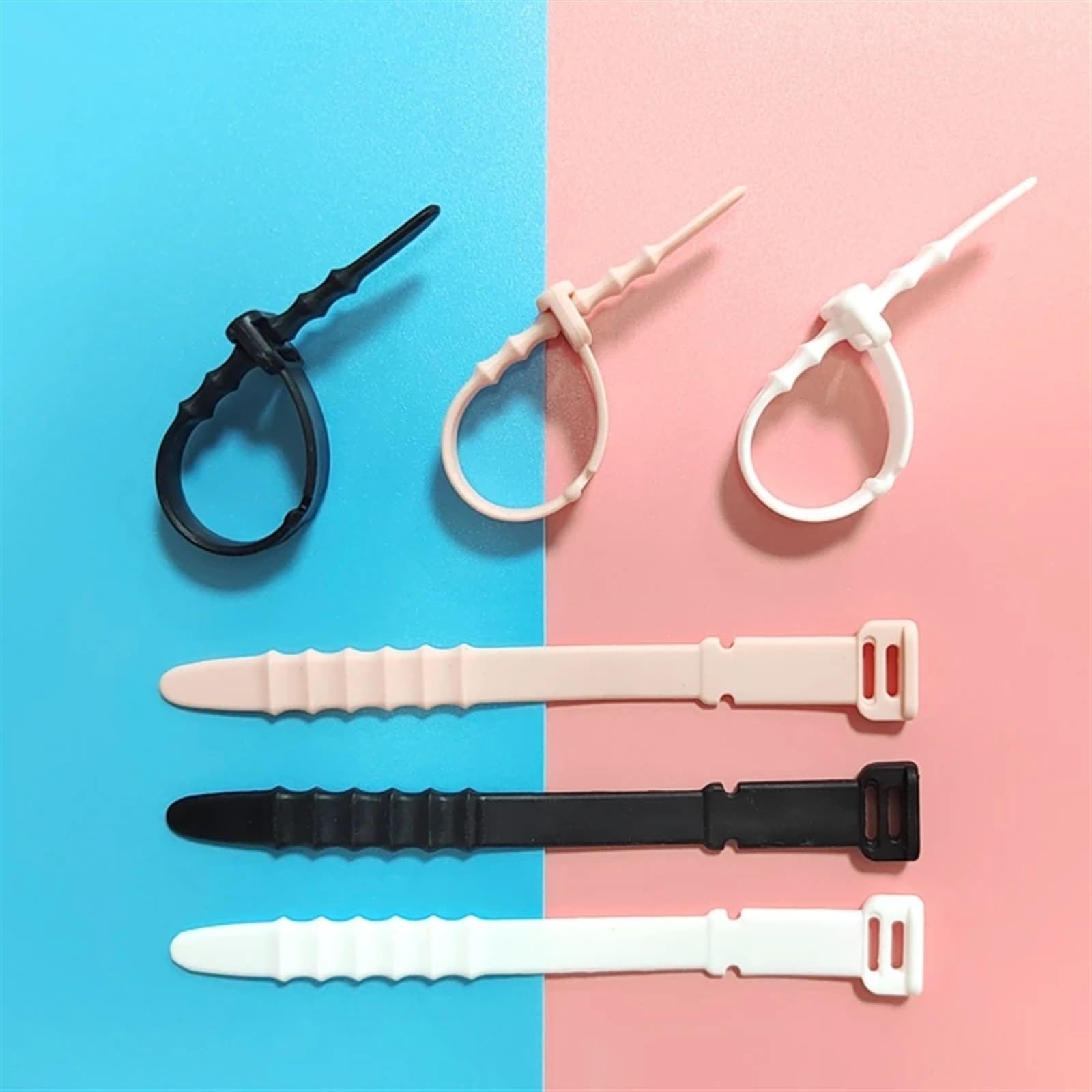 Fascette Fissatore for Corda in Silicone Elastico con Corda Regolabile Riutilizzabile da 20 Pezzi Fascette per Cavi(White)