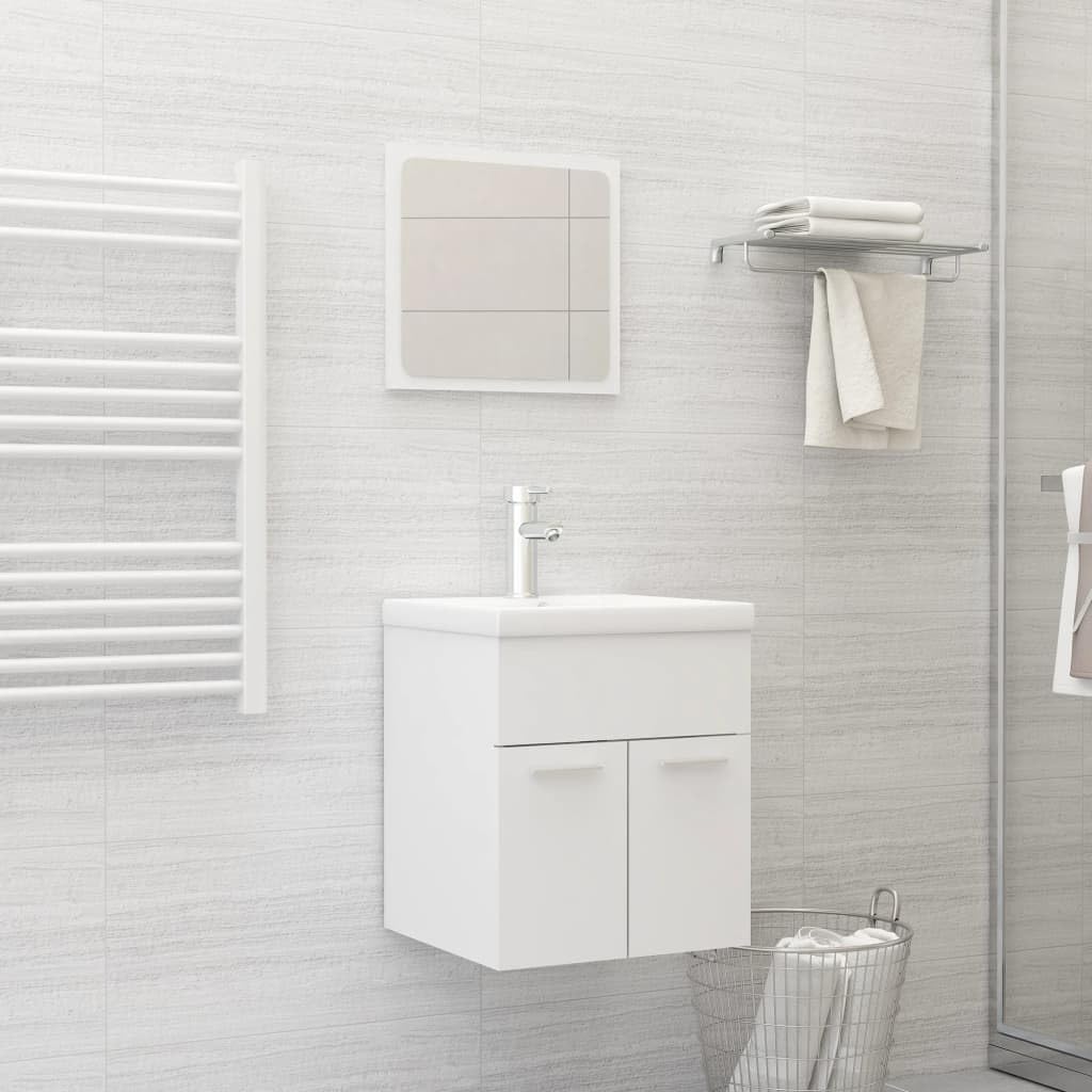 Badmöbel-Set Weiß 41 x 38,5 x 46 cm Waschbecken mit Unterschrank aus Holzwerkstoff Keramikspüle Spiegel Modern Robust für kleines Gäste-WC und Badezimmer