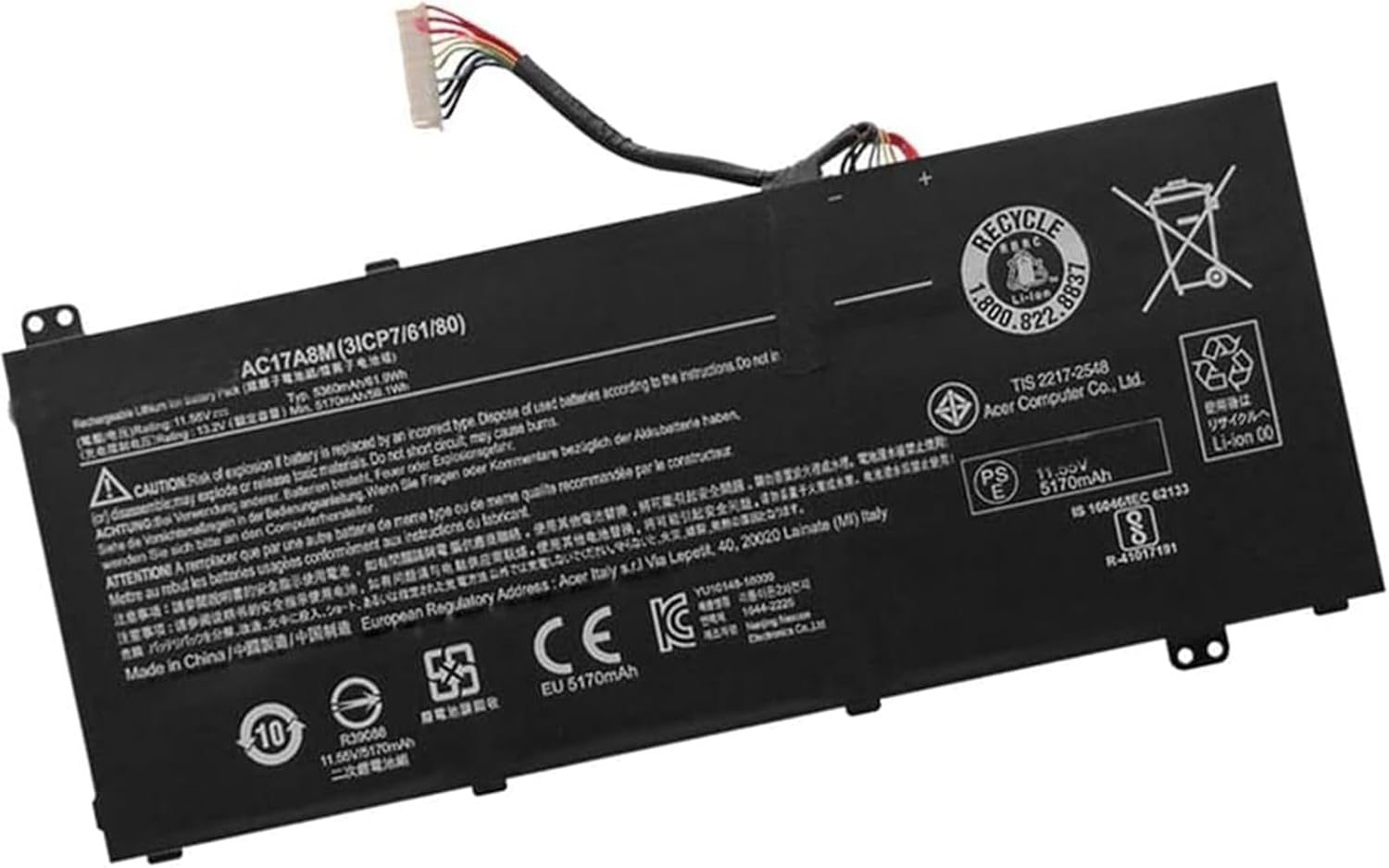 互換 AC17A8M 61.9Wh/5360mAh 適用される for Acer 3ICP7 Spin3 SP314 AC17A8M