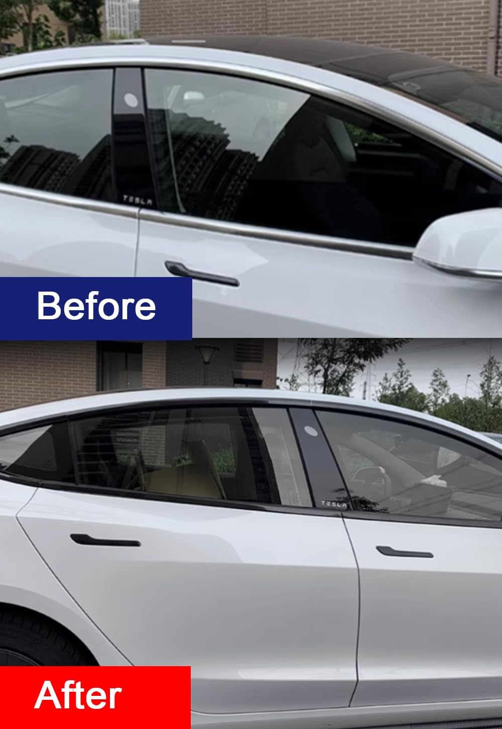 ERIDANUS Auto Accessories Fit for Tesla Model 3 2022 2021 2020 2019 2018 2017 Windows Strip Sill Molding Cover Trim (Black) Stainless Steel 8PCS