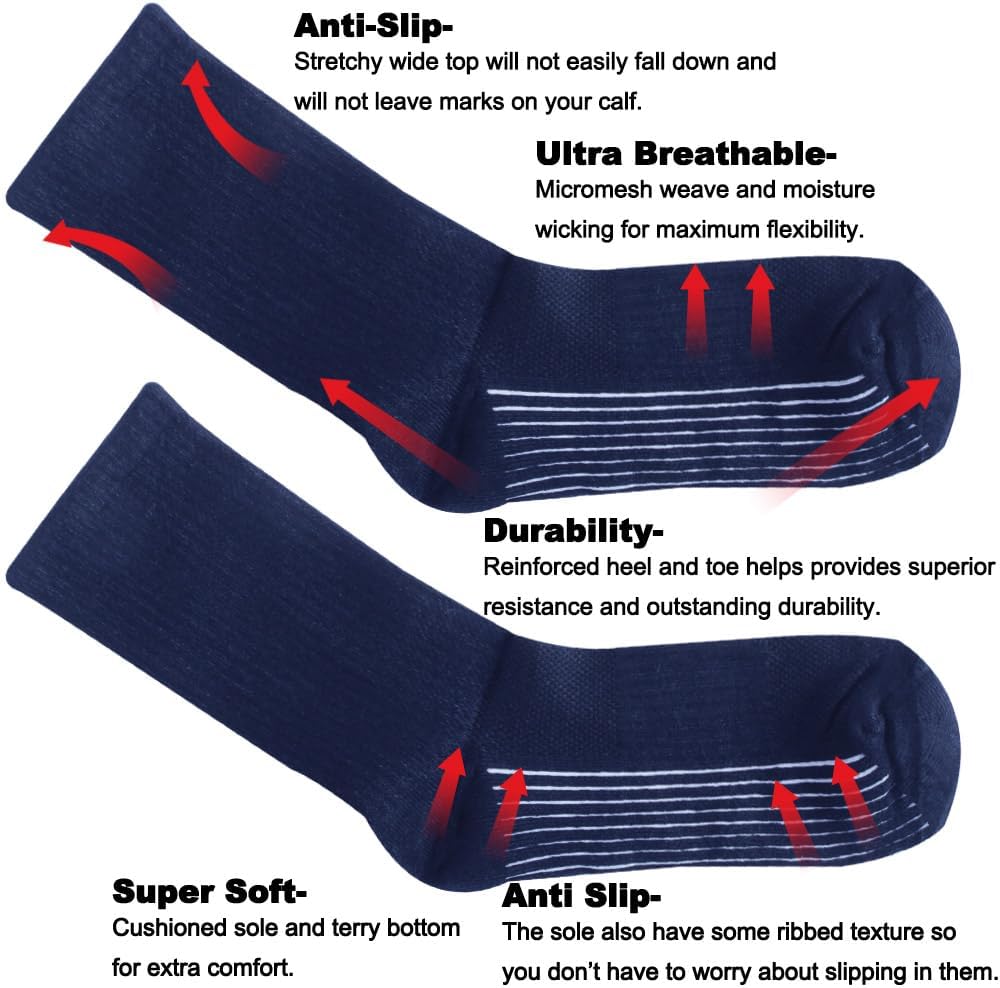 Sunew 6 Pairs Viscose Bamboo Socks, Unisex Cushioned Comfortable Crew Workout Hiking Socks