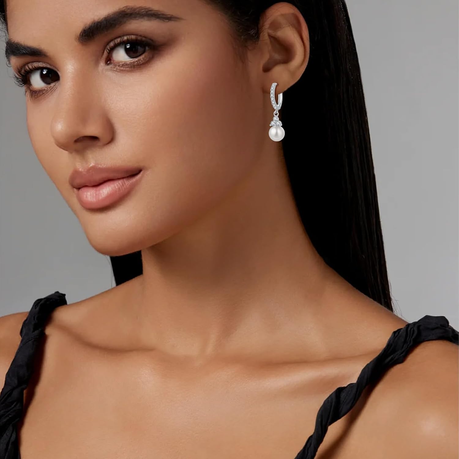 Pearl Earrings Sterling Silver Huggie Hoop Dangles Lightweight Jewelry Christmas Gifts for Women - Image 5