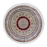 Yuchen Rug Round Silk Rug 6ft Red Handwoven Traditional Medallion Vintage Luxury Art Silk Area Round