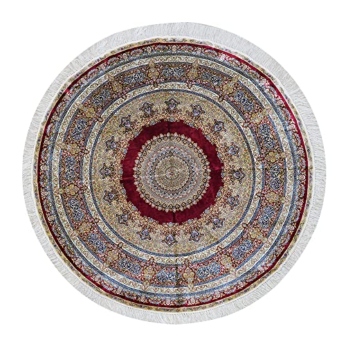 Yuchen Rug Round Silk Rug 6Ft Red Handwoven Traditional Medallion Vintage Luxury Art Silk Area Round Rug For Dinning Room #TOP28