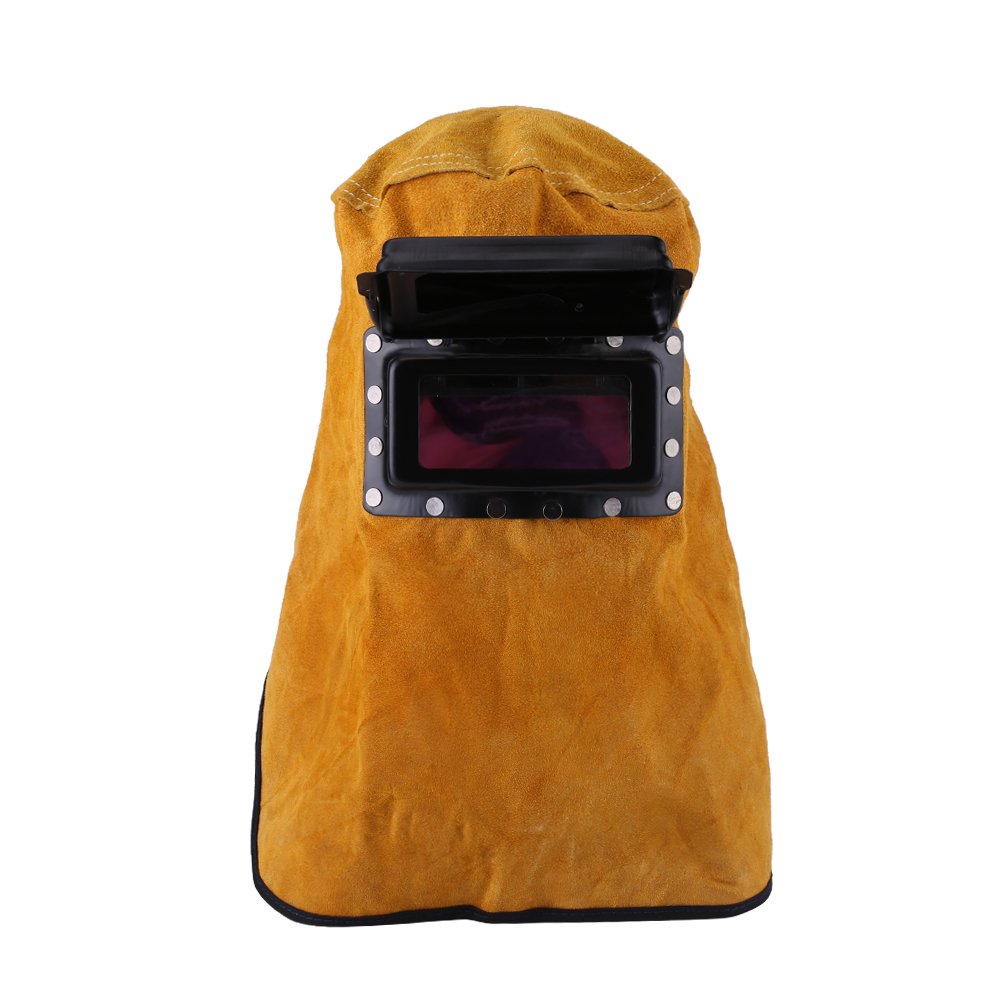 Welding Helmet Auto Darkening Leather Mask With Lens Protection Hood For Welding Workers