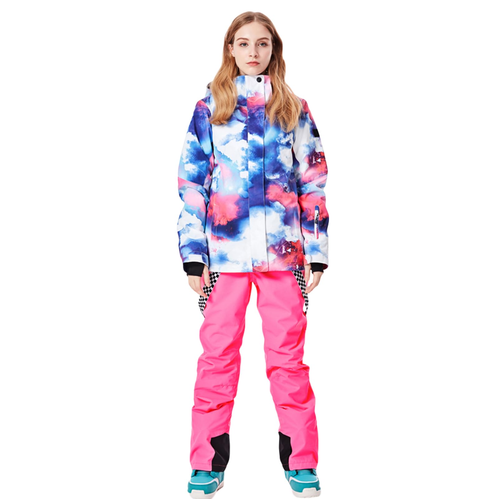 ALSOGO Damen Skianzug Schneeanzug Winddicht Wasserdicht Skifahren Snowboardjacke Trägerhose Set Zum Skifahren Snowboarden Klettern