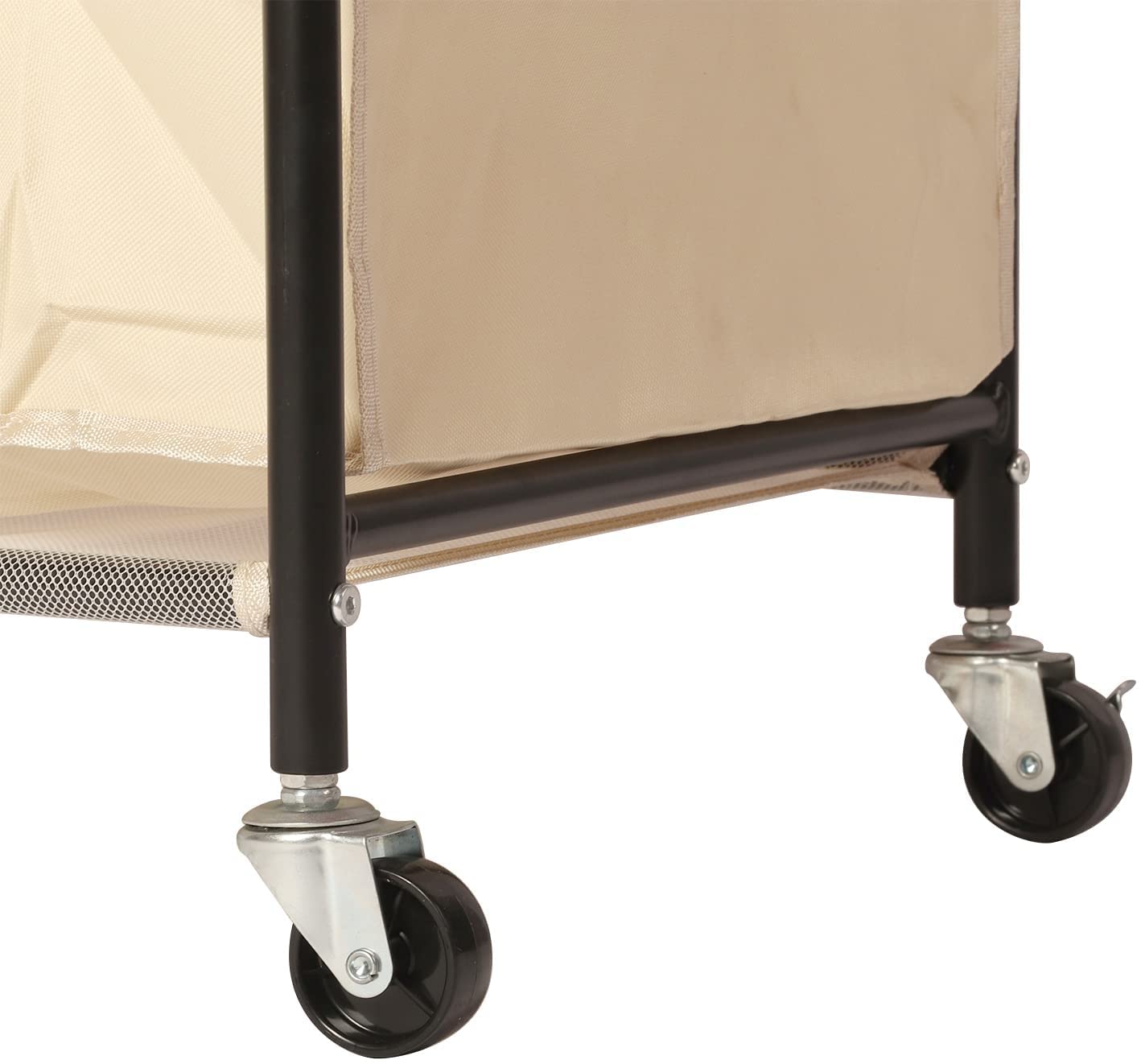 MYOYAY Carrello portabiancheria con barra sospesa, 3 sezioni, cesto portabiancheria con ruote bloccabili, asse da stiro e 3 sacchetti rimovibili, resistente, beige