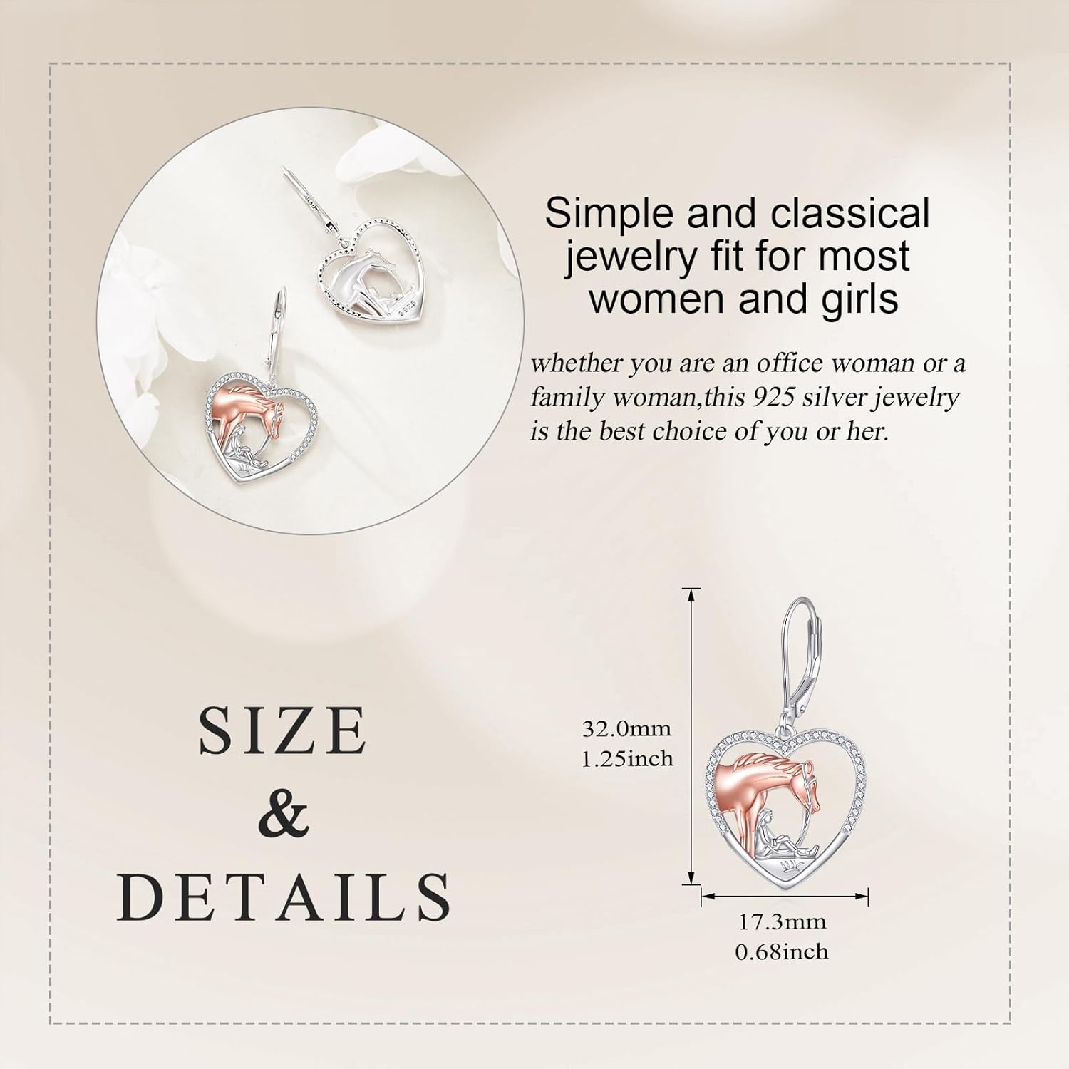 Horse Earrings for Women Sterling Silver Horse Jewelry Heart Pet Animal Rose Gold Plated Dangle Earrings Gifts for Women - Image 4
