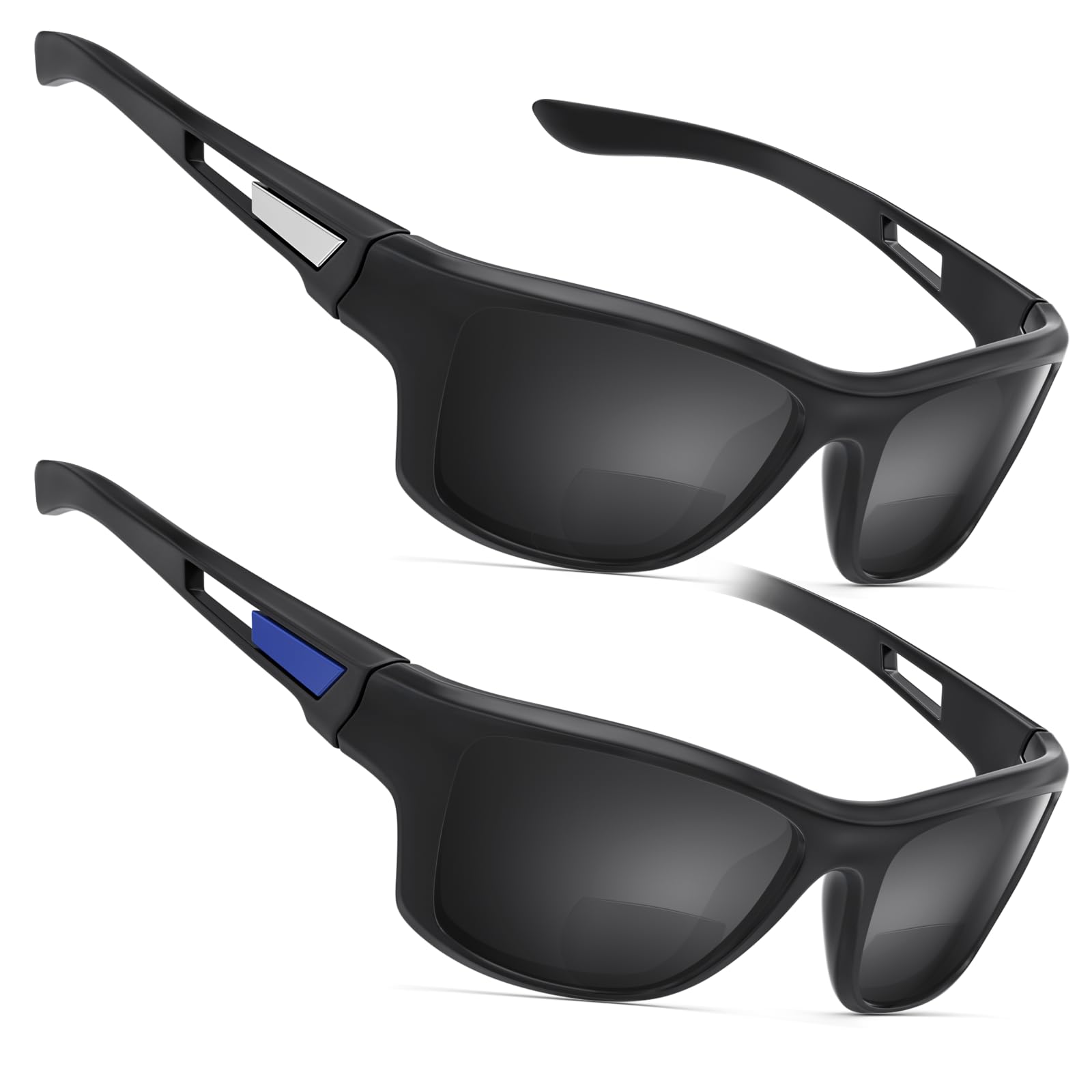 Missfive 2 Pack Leichtes Bifokale Sonnenbrille Herren, Sonnenbrille Mit Leseteil, Sportlich Lesesonnenbrille, Rundherum-Design, Uv-Schutz, Sport/Außenbereich/Fahren