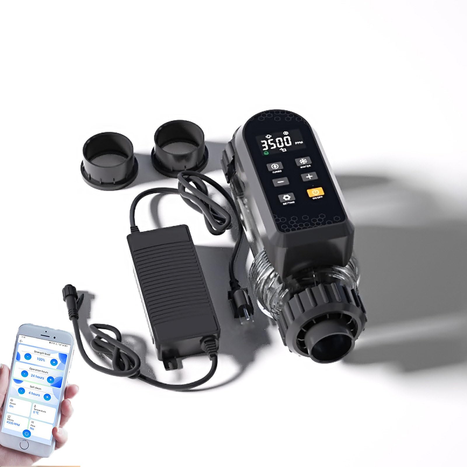 Système Intelligent d'Électrolyse Au Sel pour Piscines, Télécommande Par Application En Option, Système De Génération De Sel avec Écran Numérique,withAPPcontrol-25g/h(15K~30K)