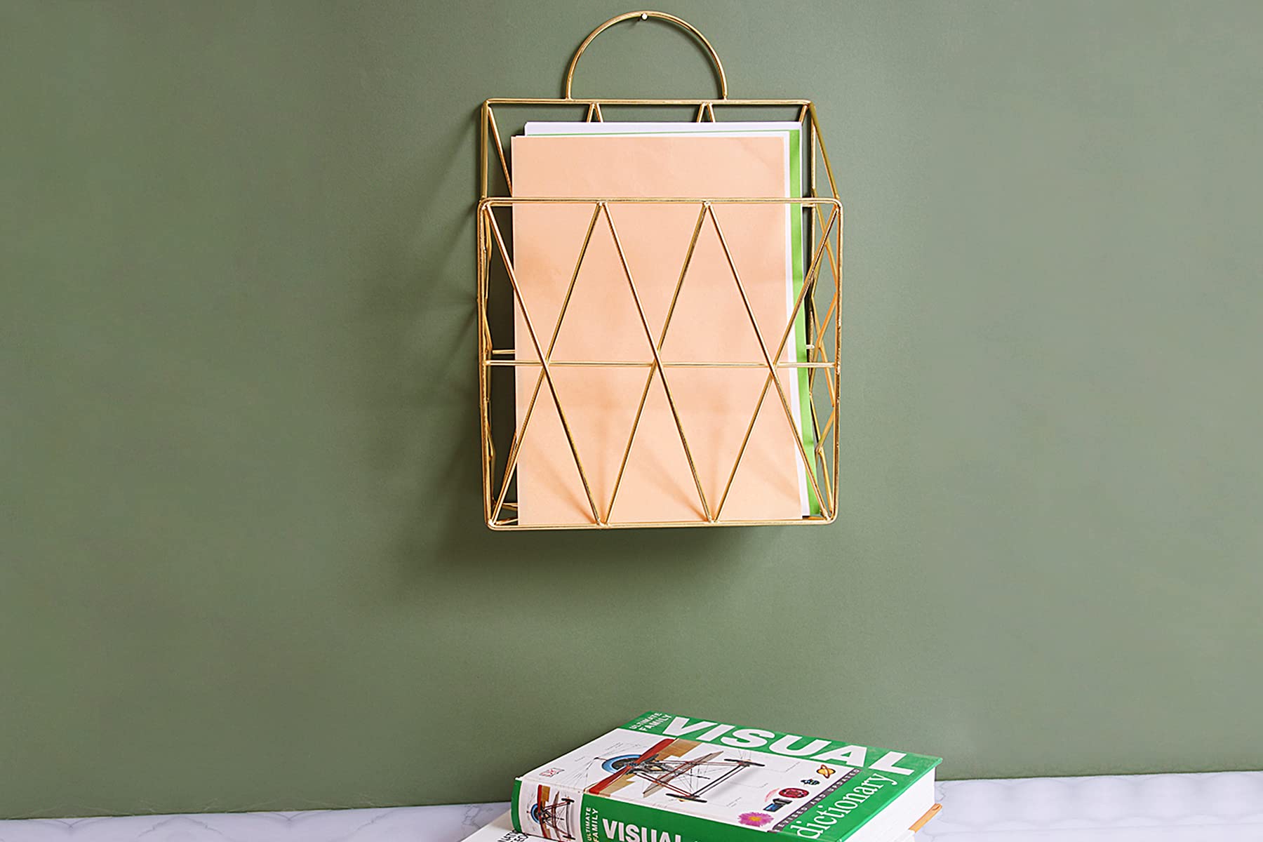 Indian Artisans� Steel Iron Line Wall Multipurpose Folding Newspaper Holder Bin for Magazines, Paper, Records, Artwork Hanging Storage Basket Rack D�cor- 1pc (Gold)-image-27