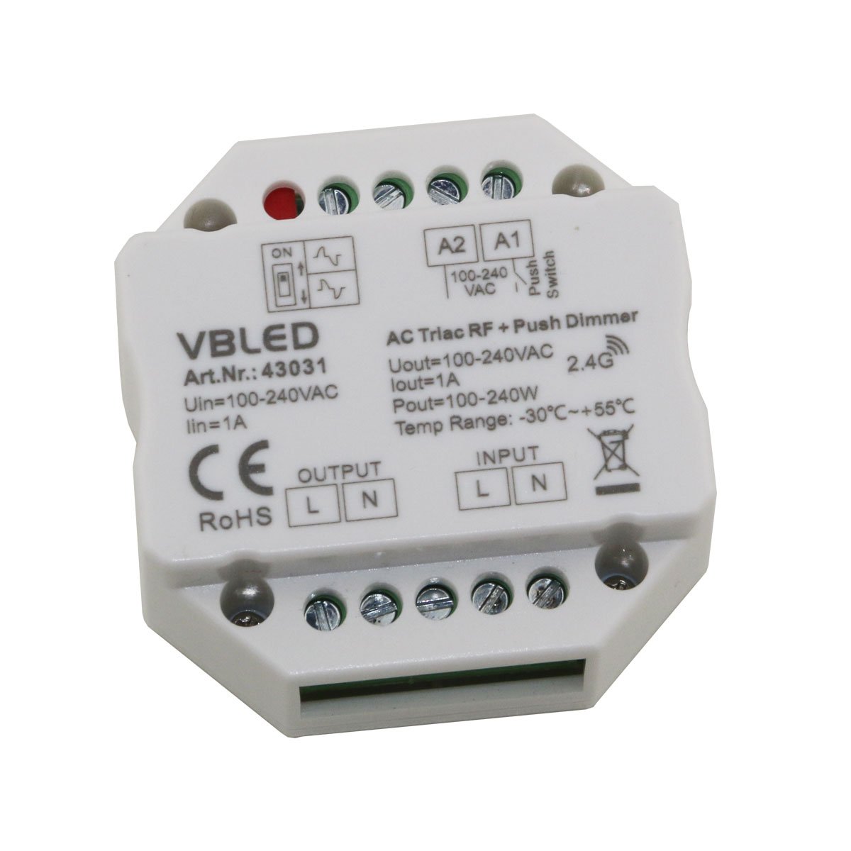 VBLED® Inatus Kit d'interrupteur mural RF avec variateur d'intensité 230 V Max 1 A
