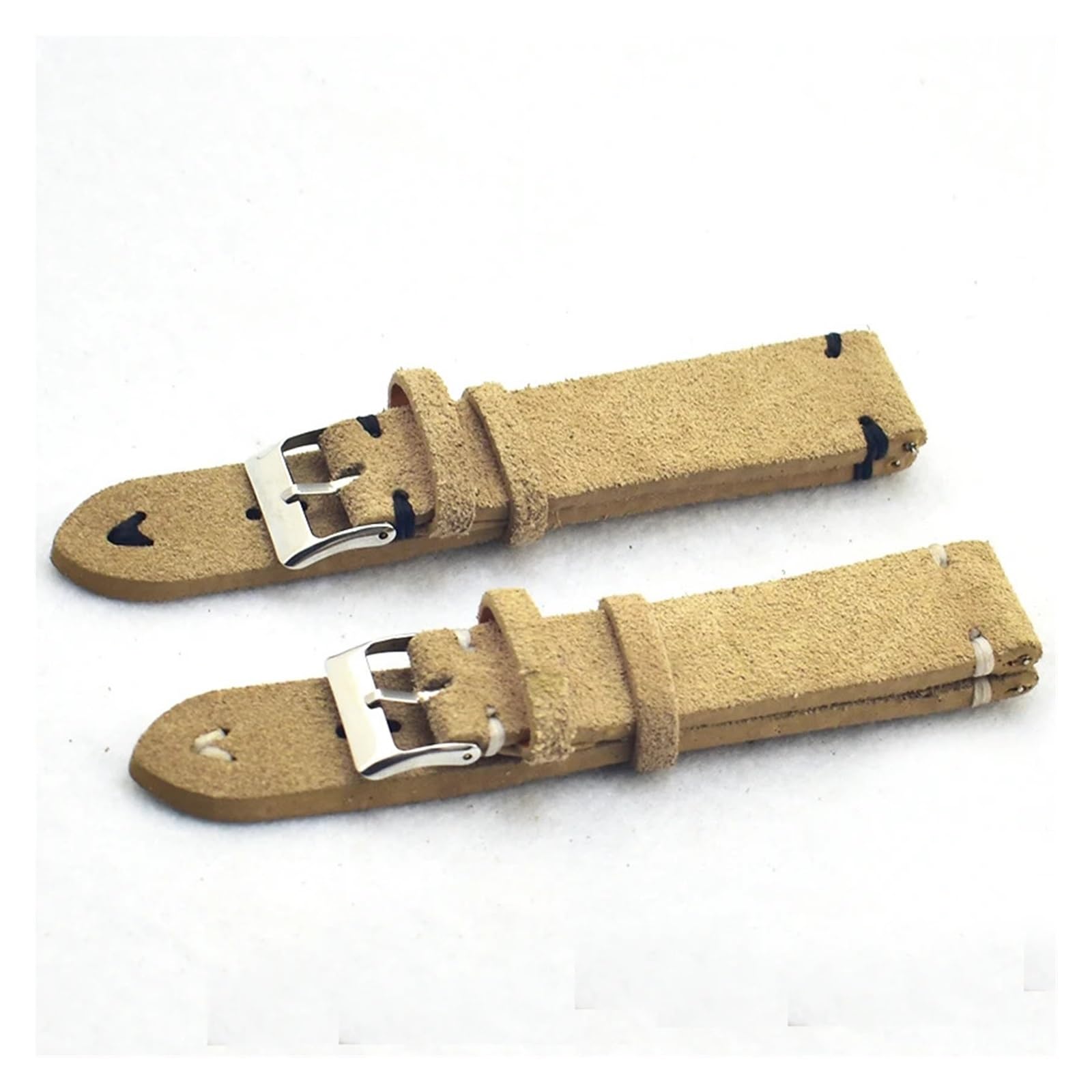Oryginalne zamszowe paski do zegarków, bransoletka, khaki, retro, ręcznie robiony pasek do zegarka dla mężczyzn, 18 mm, 20 mm, 22 mm, pasek na nadgarstek (khaki, czarna linia, 20 mm)
