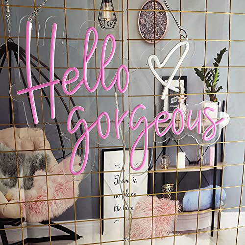 Image of Hello Gorgeous Neon Sign Light Wall Art Gift - Bar Pub Club Rave Apartment Home Decor for Party Christmas