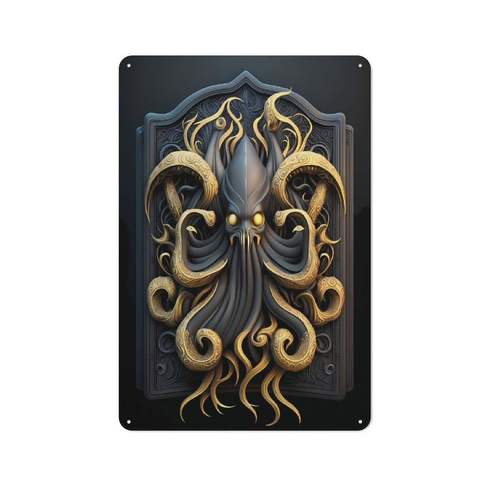Junmoney Style-17 Industrial Metal Sign With Majestic Kraken Art Deco Design 30X20cm, Clean Industrial Urban Room Decor For Flat, Bar, Studio Or Gallery Wall
