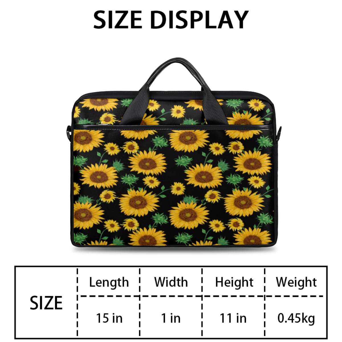 Floral Flower Sunflower Lightweight Laptop Bag Case 13-15 Inch Computer Briefcase Bag for Women Men Notebook Shoulder Bag