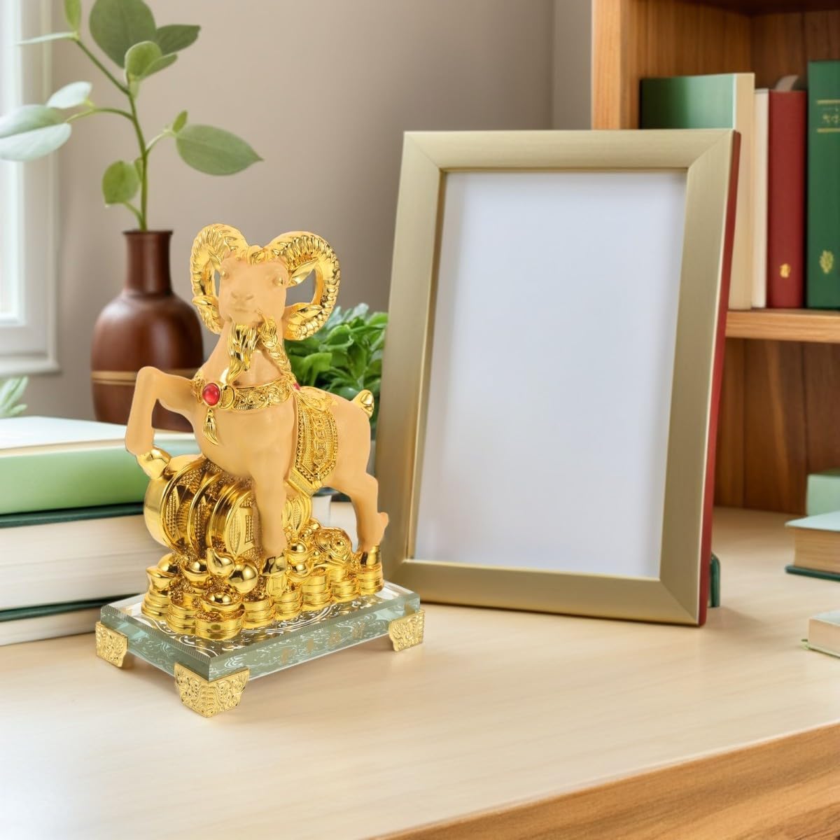 iplusmile Statuina Capra Dorata da Collezione con Monete Fortuna