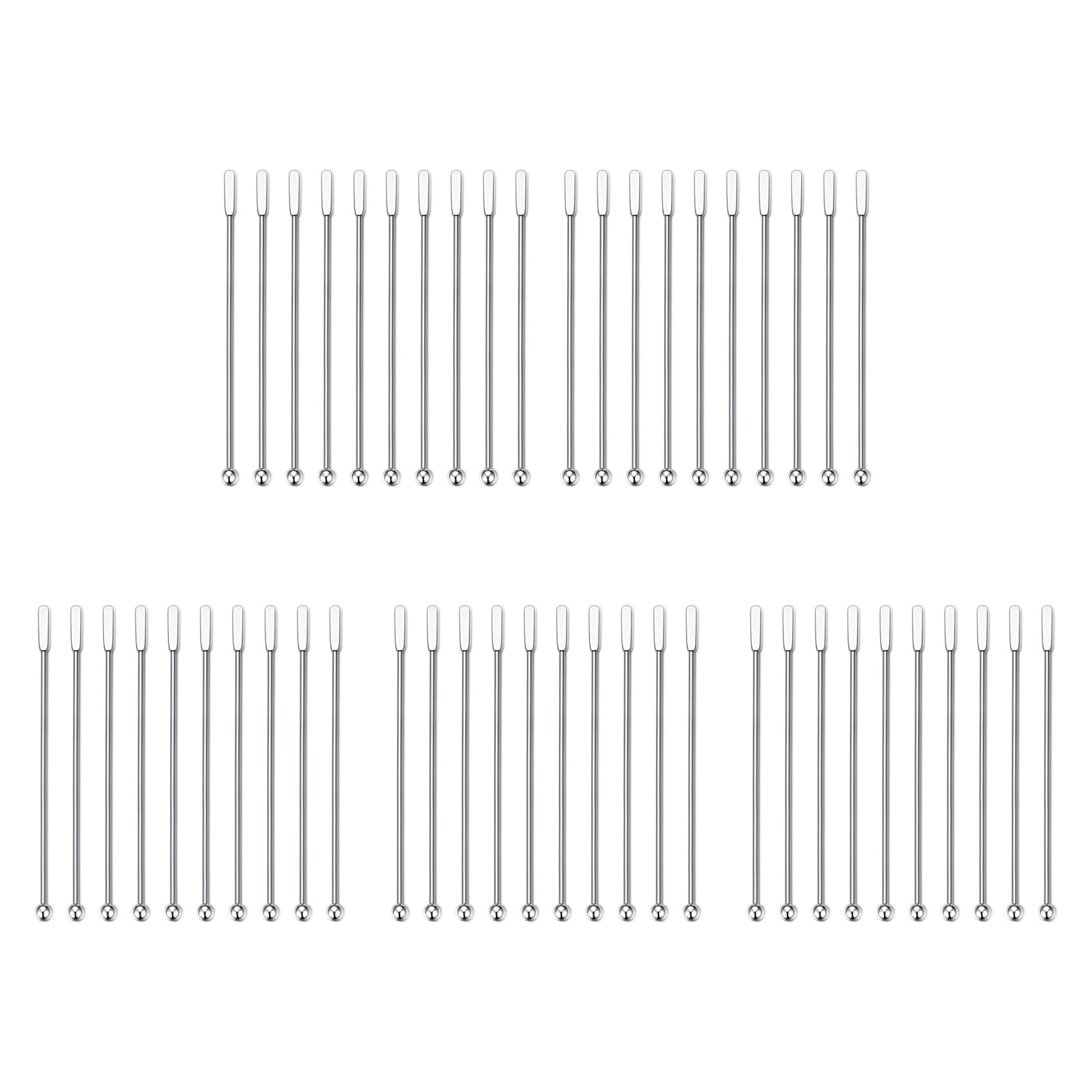 Hndhbfgrt 60Pcs Swizzle Sticks, Premium Stainless Steel Cocktail Beverage Drink Stirrer Stick, Reusable Stir Sticks for Bar