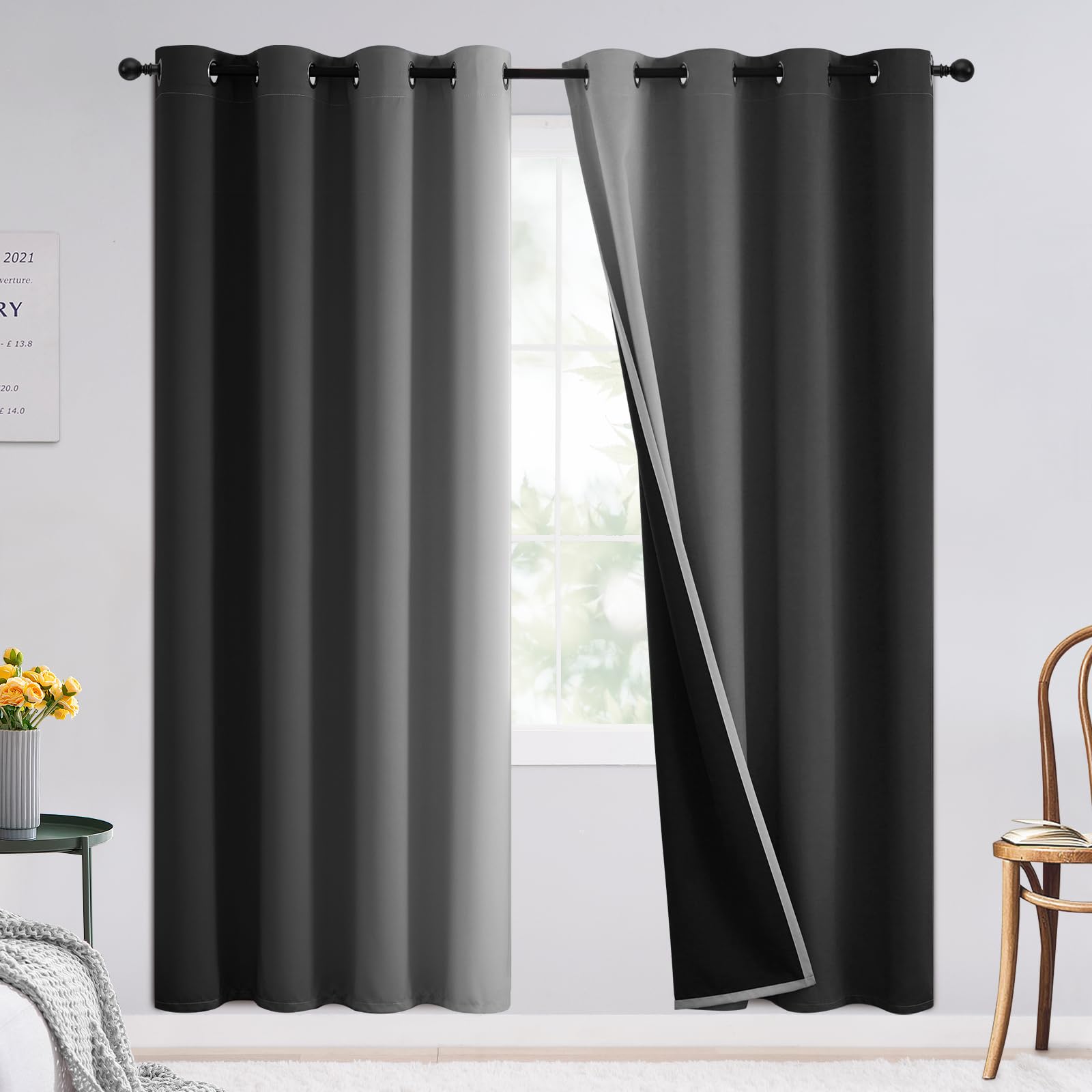 SimpleHome 100% Blackout Ombre Bedroom Curtains Black and Greyish White,72L â image 1