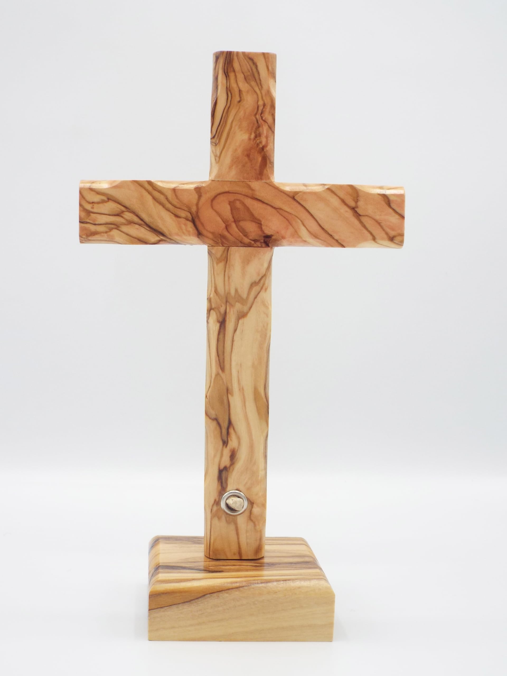 King David Market Croce da tavolo in legno di ulivo (20,3 cm), croce in legno tinta unita con pietra naturale decorativa di Gerusalemme, realizzata a mano in Terra Santa