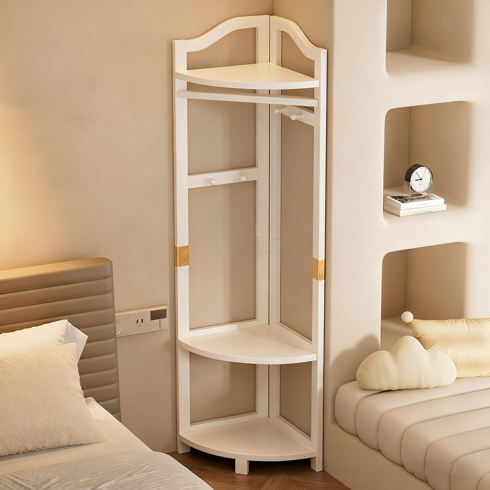 Porte-manteau d'angle en bois au design élégant pour vestiaire d'entrée