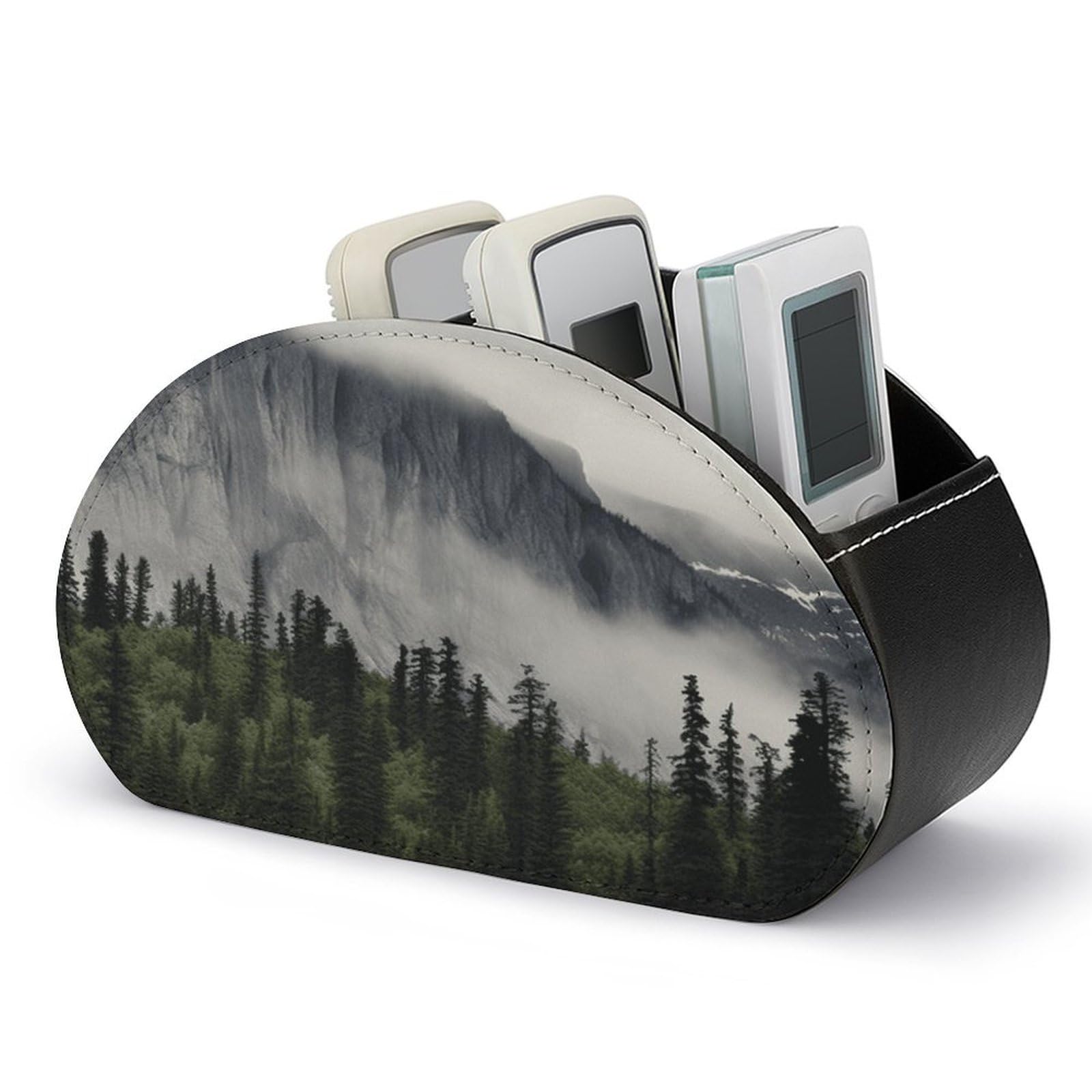 FodPand Canadian Smokey Mountain Cliff Remote Control Holders PU Leather Remote Caddy Desktop Organizer with 5 Compartments TV Remote Holder Box Tray for Bedside Table Office Desk Accessories&Gift
