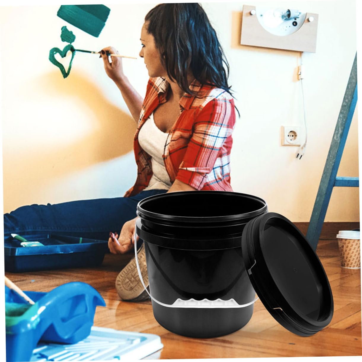 Angoily Cubo De Pintura De Plástico Tapa Sellada para Almacenamiento De Pintura y Pigmentos Contenedor Versátil para Uso Doméstico y Proyectos De Manualidades