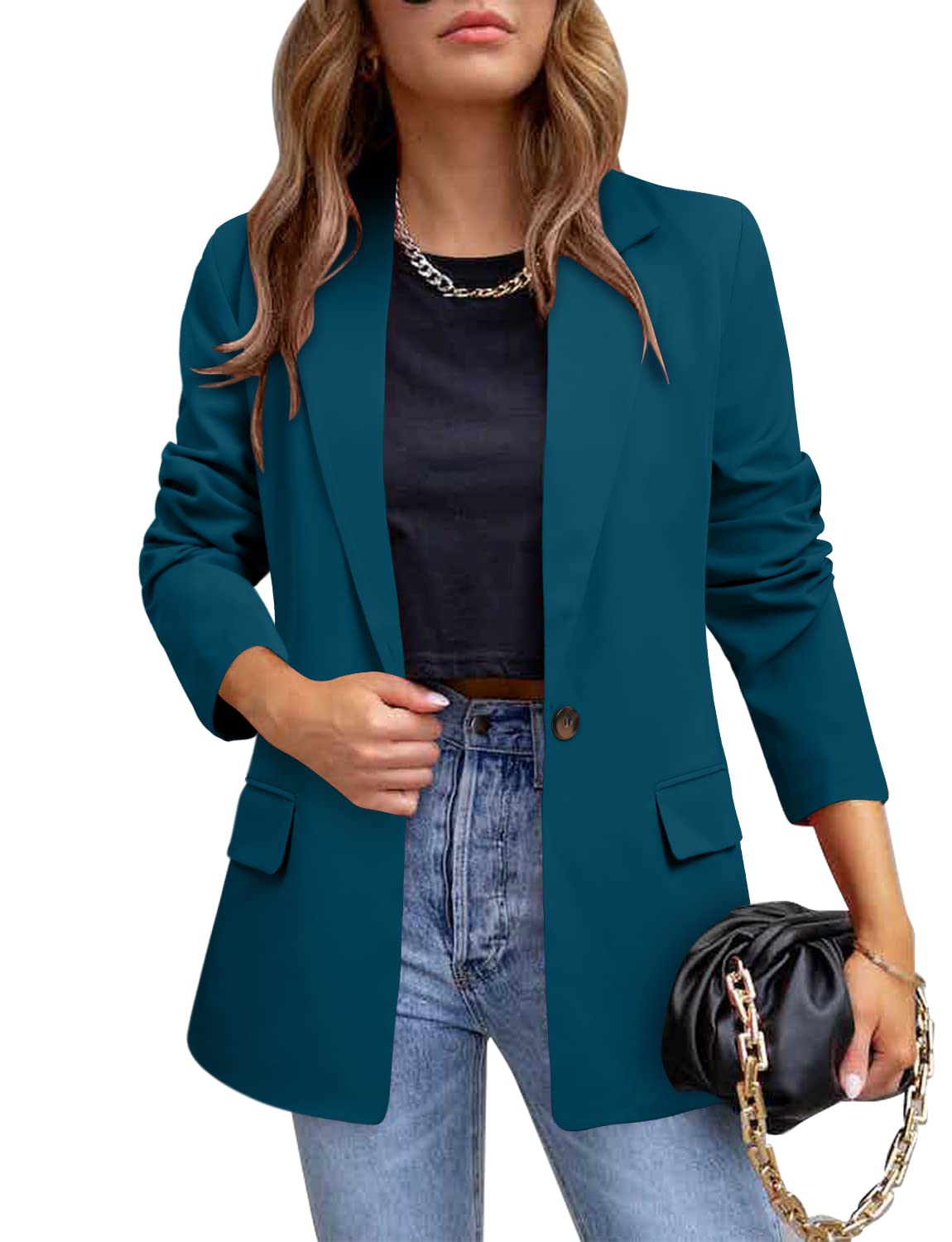 CRAZY GRID Womens Casual Blazer Jacket Long Sleeve Open Front Work Office Blazer Lapel Button Jacket