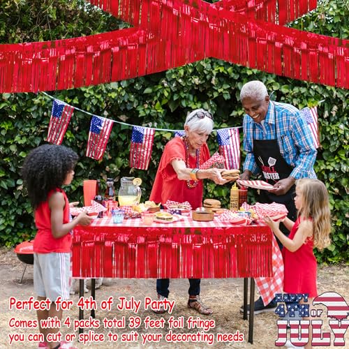 Image of 4 Packs Total 39 Feet Parade Floats for Trailer Car, Red Foil Fringe Garland Tinsel Streamers Hanging Backdrop Banner Table Skirts for 4th of July Graduation Homecoming Wedding Birthday Party Decor